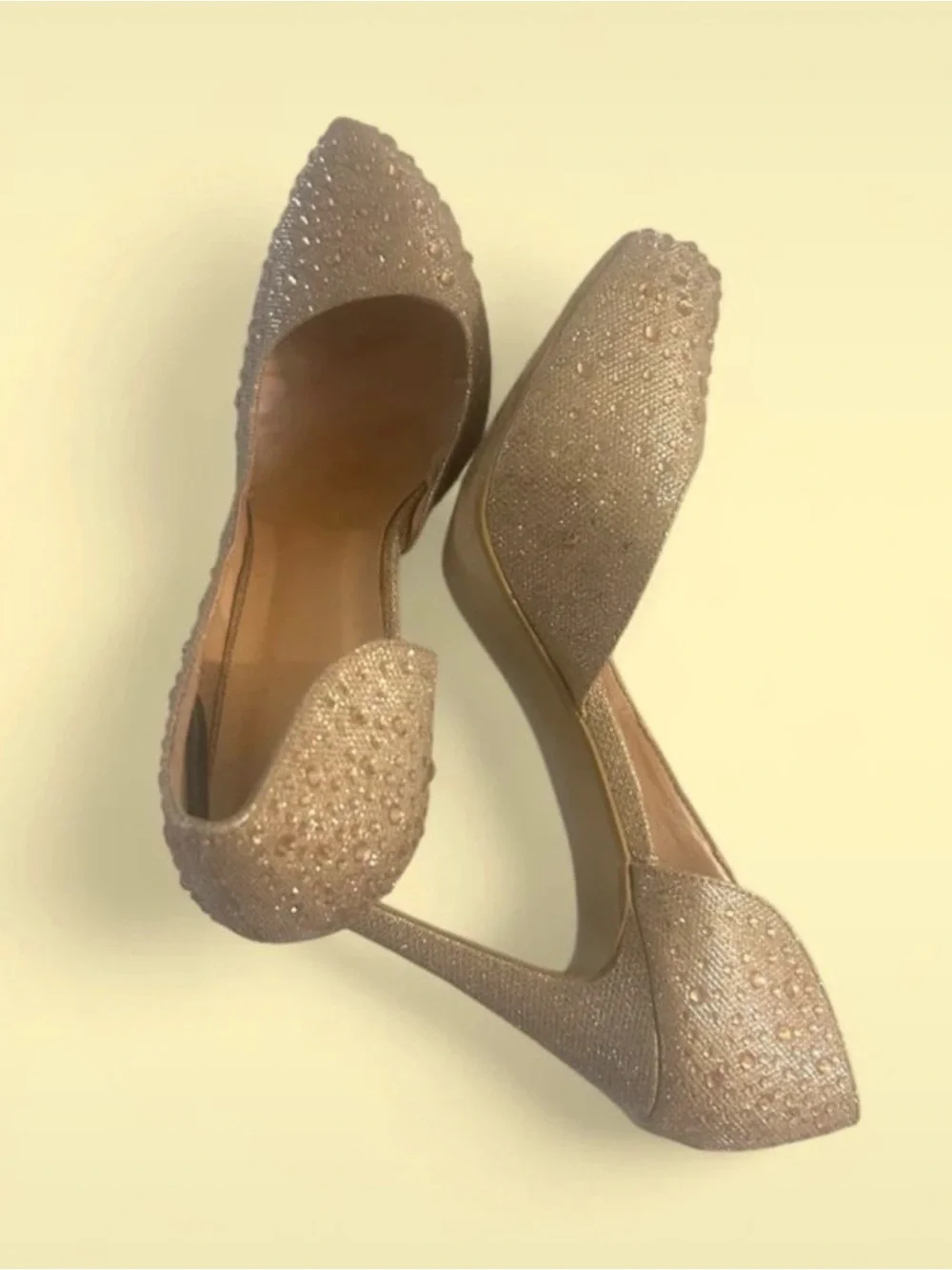 Embellished Gold Pointed-Toe Pumps